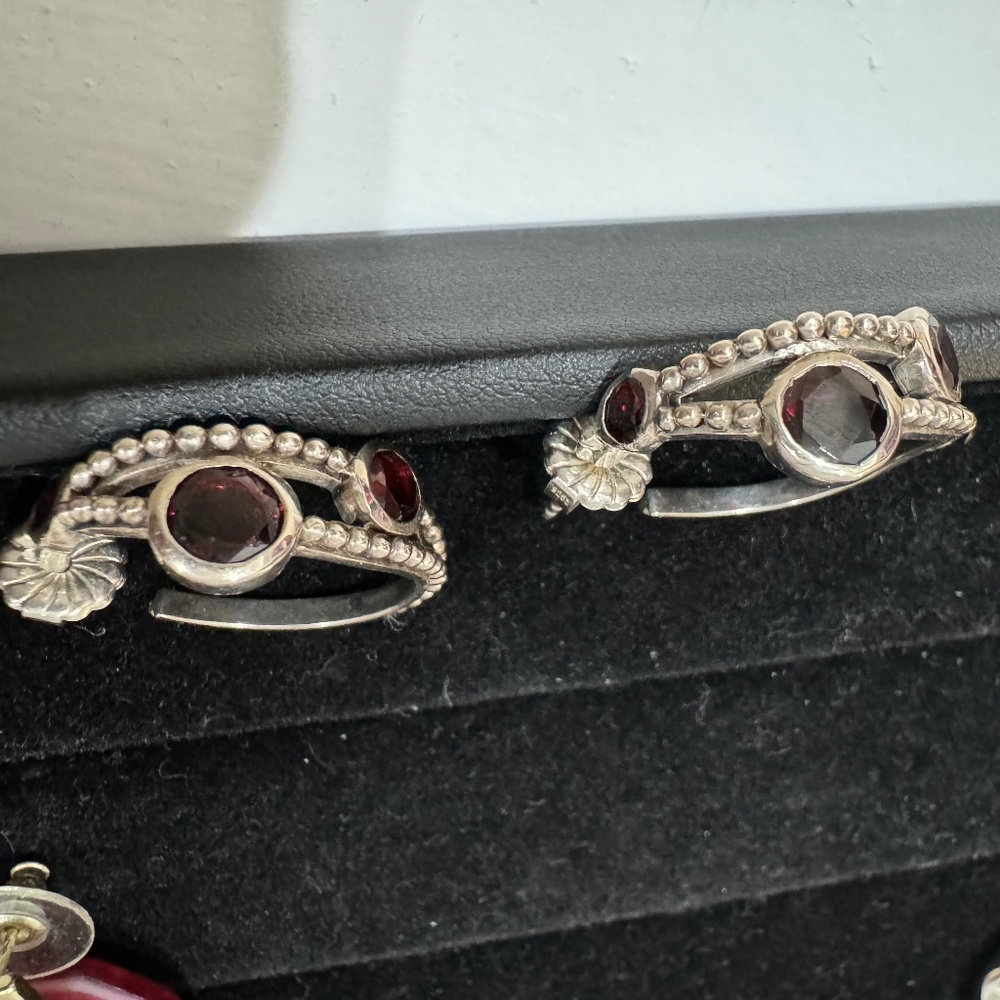 Stephen Dweck Sterling Silver Designer Hoop Earrings with Ruby